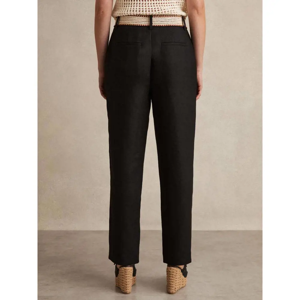REISS BEAU Linen Belted Tapered Trousers